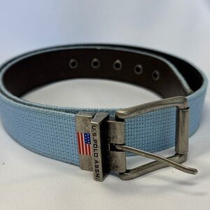 U.S. Polo Assn. Light Blue Canvas Men's Belt with American Flag Buckle